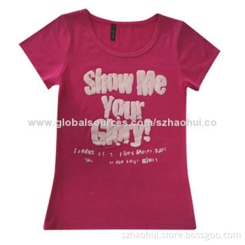 Women's custom design round printed t-shirt, made of 100% cotton, OEM manufacturer